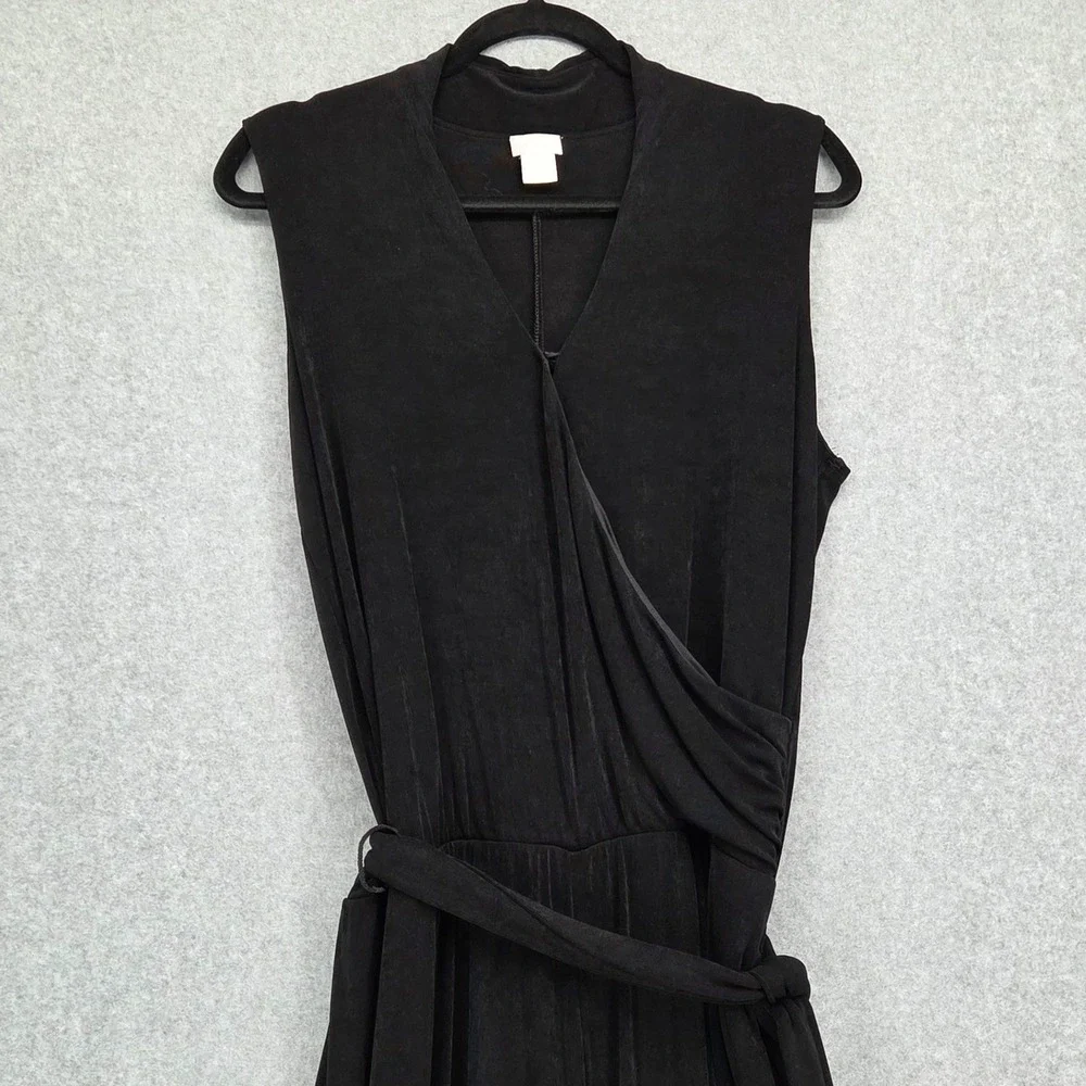 Chico's Womens 2 (14/16) Traveler Jumpsuit Black Sleeveless Wide Leg Wrap Belted